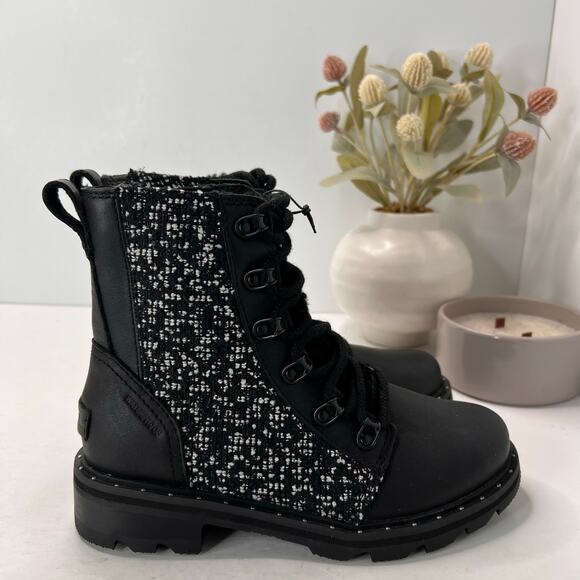 Sorel Lennox Leather Textile Shearling Lug Sole WP Boot Black Women 5.5 NWOB - Picture 3 of 9